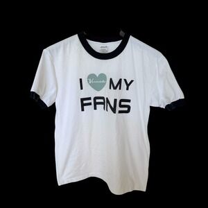 90's Vornado I Heart My Fans‎ Ringer T-Shirt Medium White Black Anvil Distressed